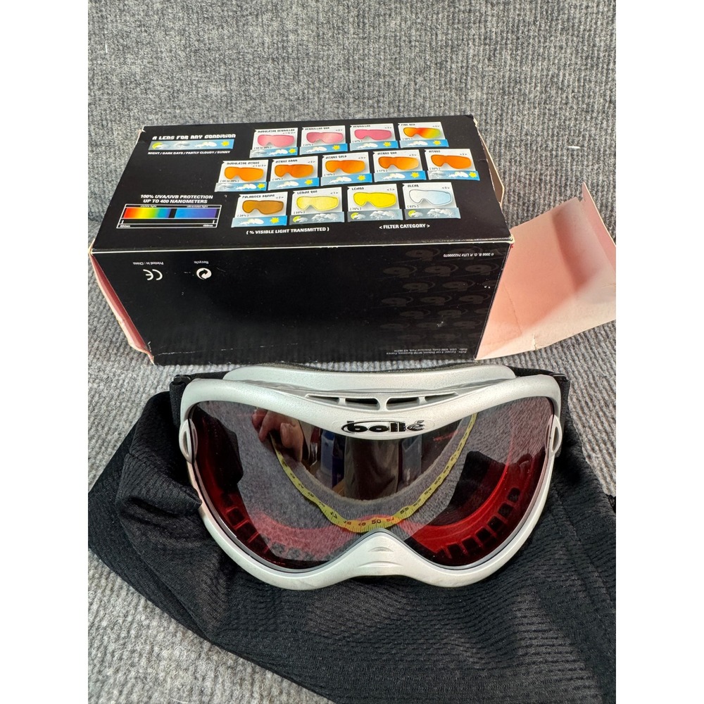 Bolle Silver Snow Goggles Vermillon Double Polycarbonate Lens UVA UVB Protection